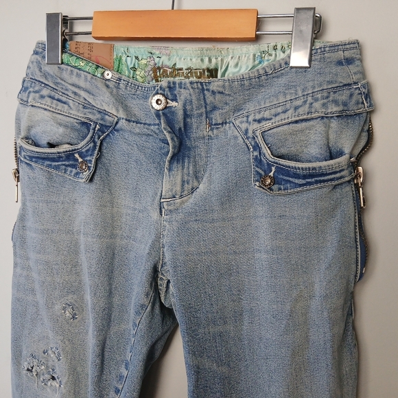 PARASUCO 2000 Y2K Women Jeans Size 30 Unique Original Model Laces Patchwork - Picture 2 of 11